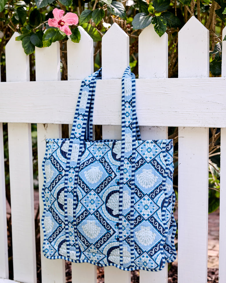 Tide & Tile - Scalloped Tote & Bucket Hat Bundle - Seashell Blue - Printfresh