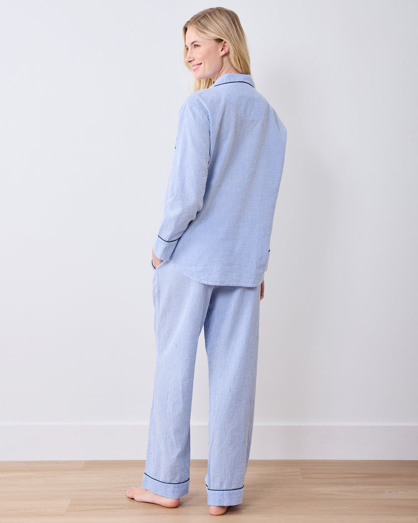 Triton Stripes - Tall Seersucker Long PJ Set - Sea Spray
