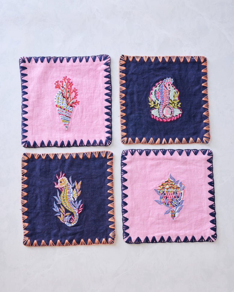 Underwater Enchantment - Linen Cocktail Napkins Set of 4 - Navy - Printfresh