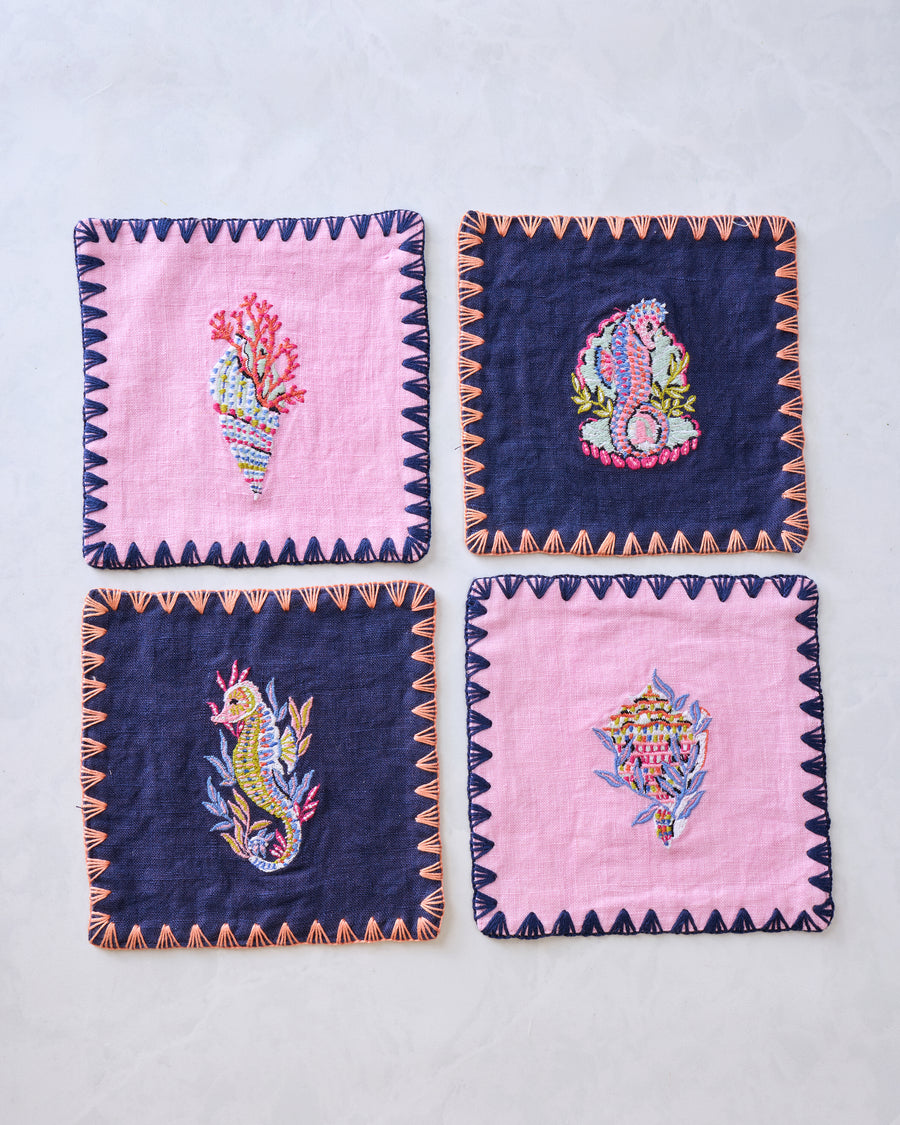 Underwater Enchantment - Linen Cocktail Napkins Set of 4 - Navy - Printfresh