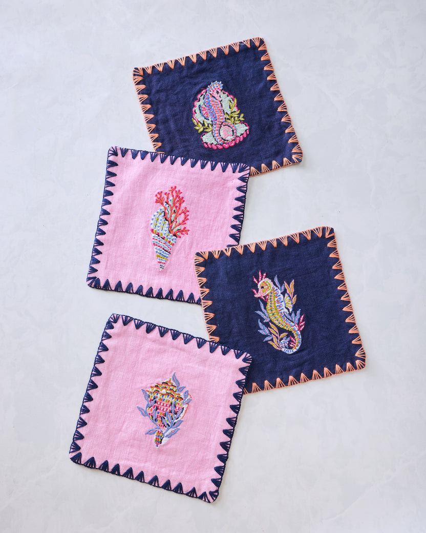 Underwater Enchantment - Linen Cocktail Napkins Set of 4 - Navy - Printfresh