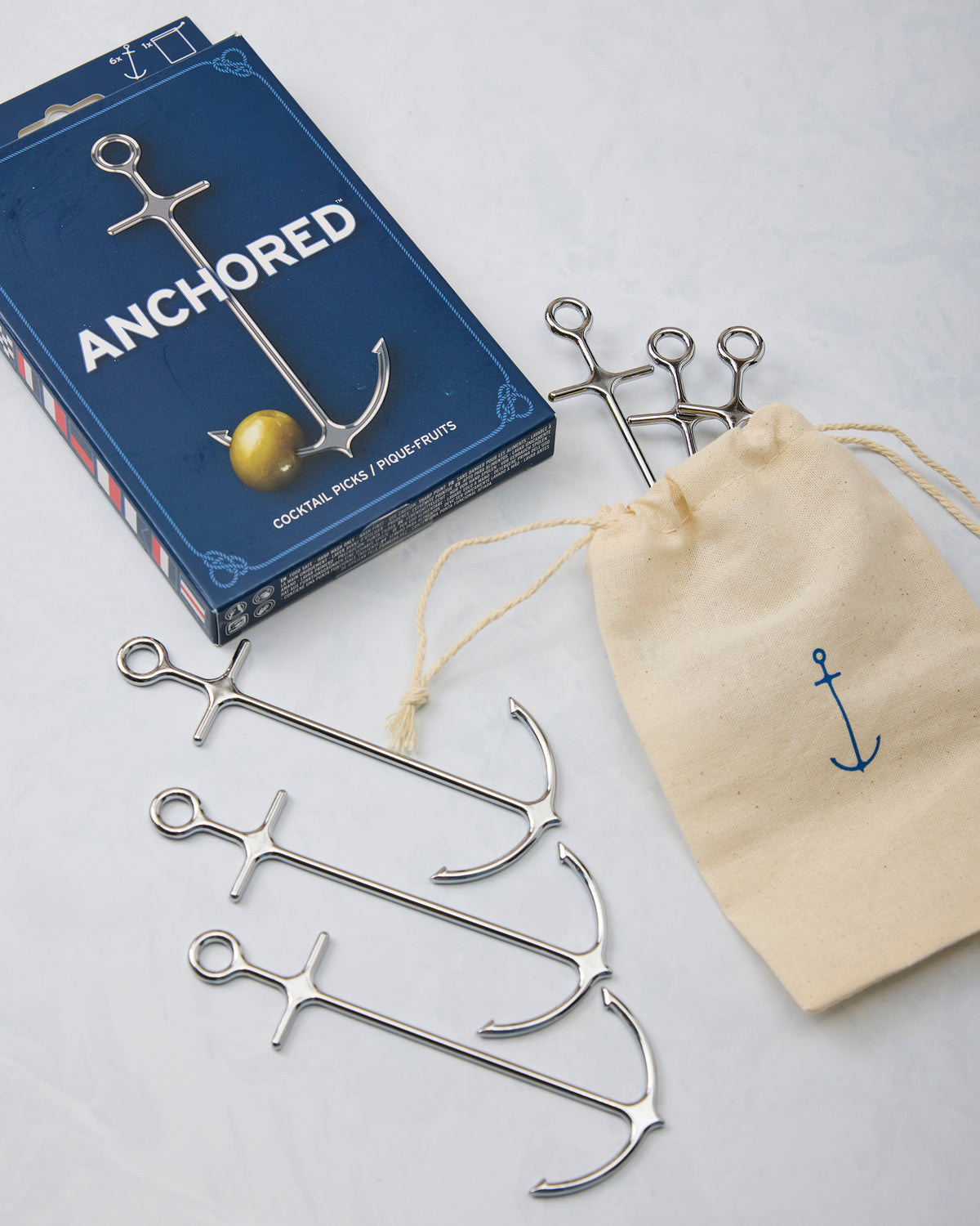 Silver Anchor - Cocktail Picks Set Of 6 - Fred & Friends - Printfresh