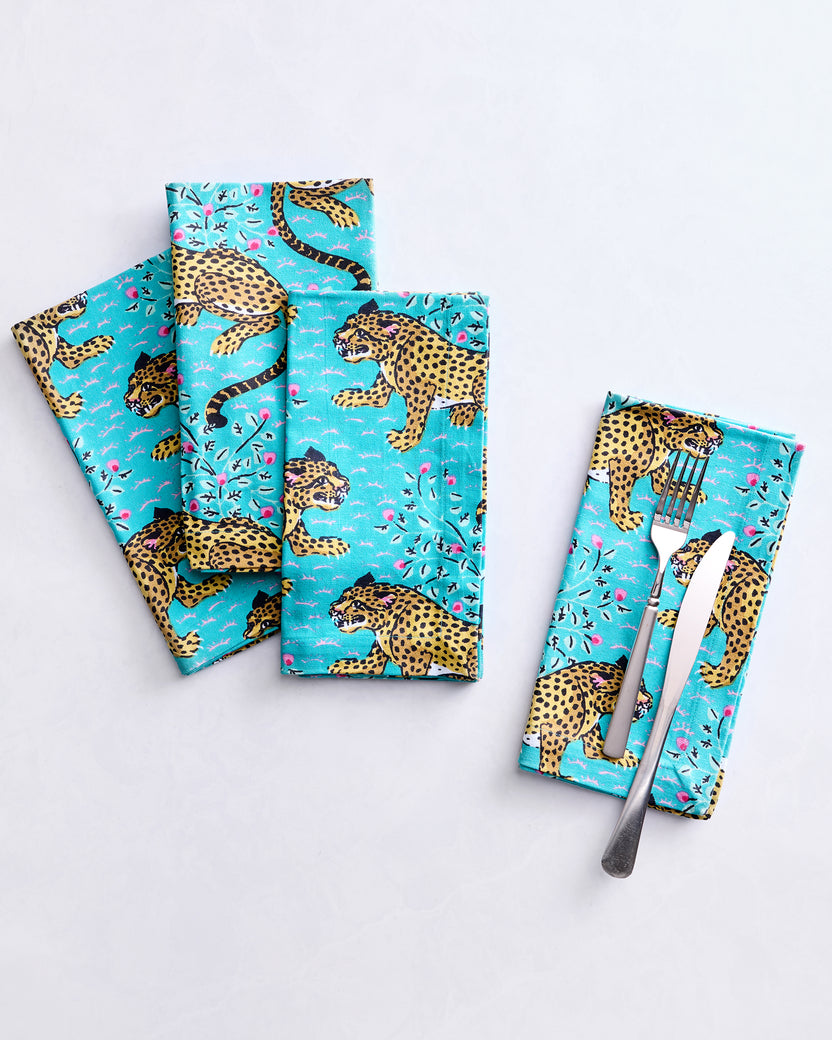 Bagheera - Dinner Napkins Set Of 4 - Turquoise - Printfresh