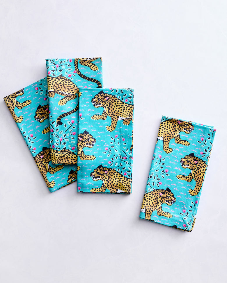 Bagheera - Dinner Napkins Set Of 4 - Turquoise - Printfresh