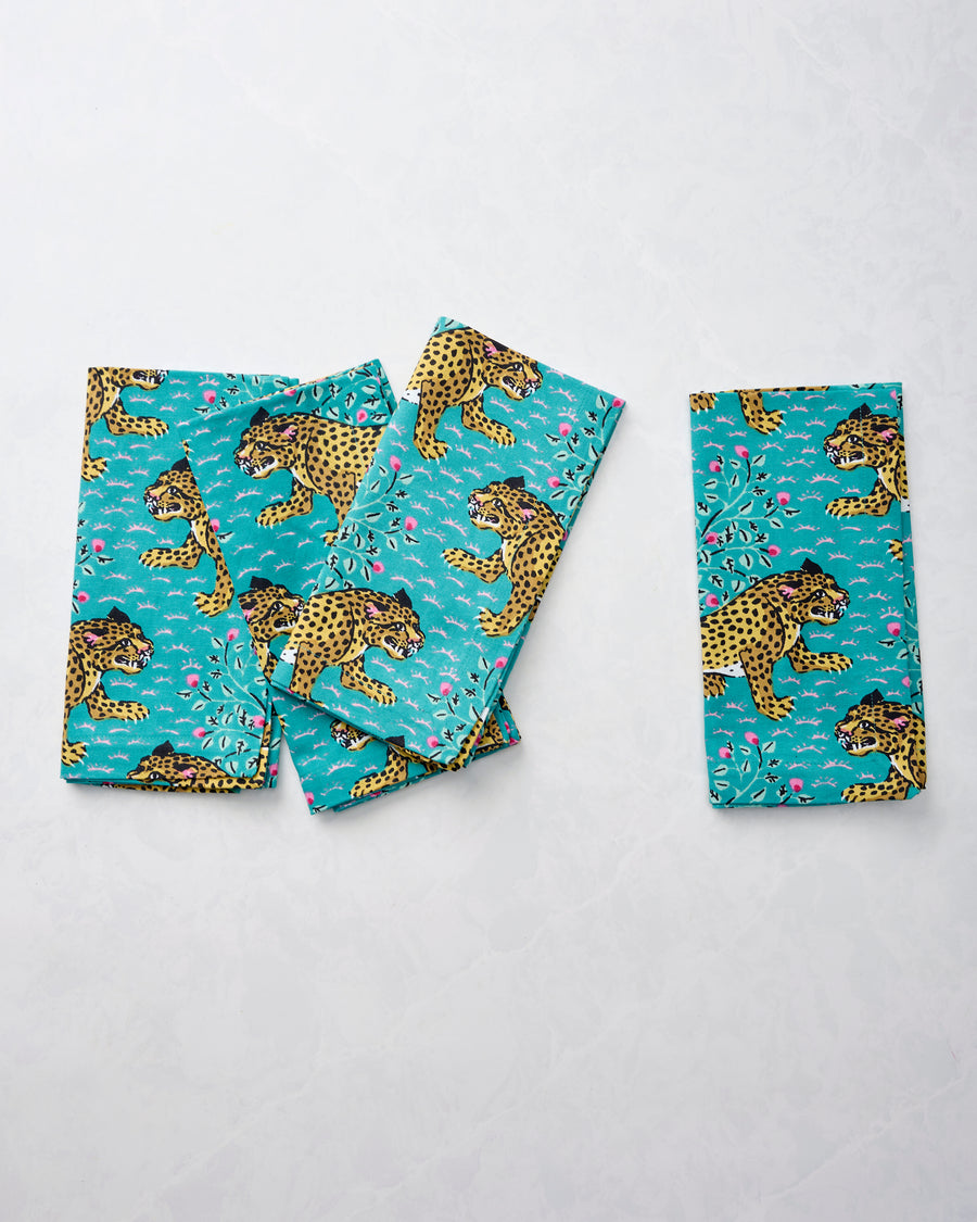 Bagheera - Dinner Napkins Set Of 4 - Turquoise - Printfresh