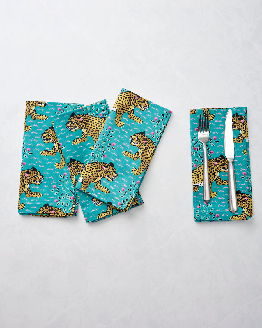 Bagheera - Dinner Napkins Set Of 4 - Turquoise - Printfresh