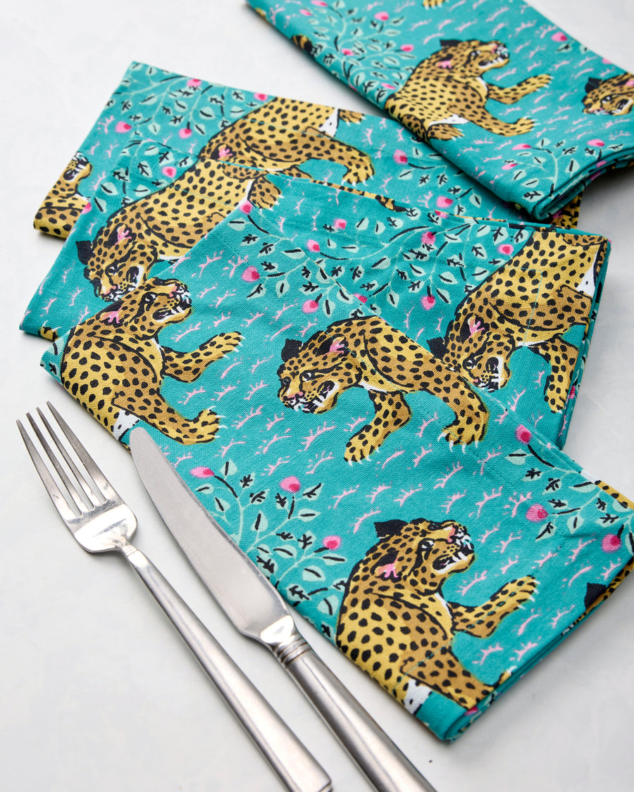 Bagheera - Dinner Napkins Set Of 4 - Turquoise - Printfresh