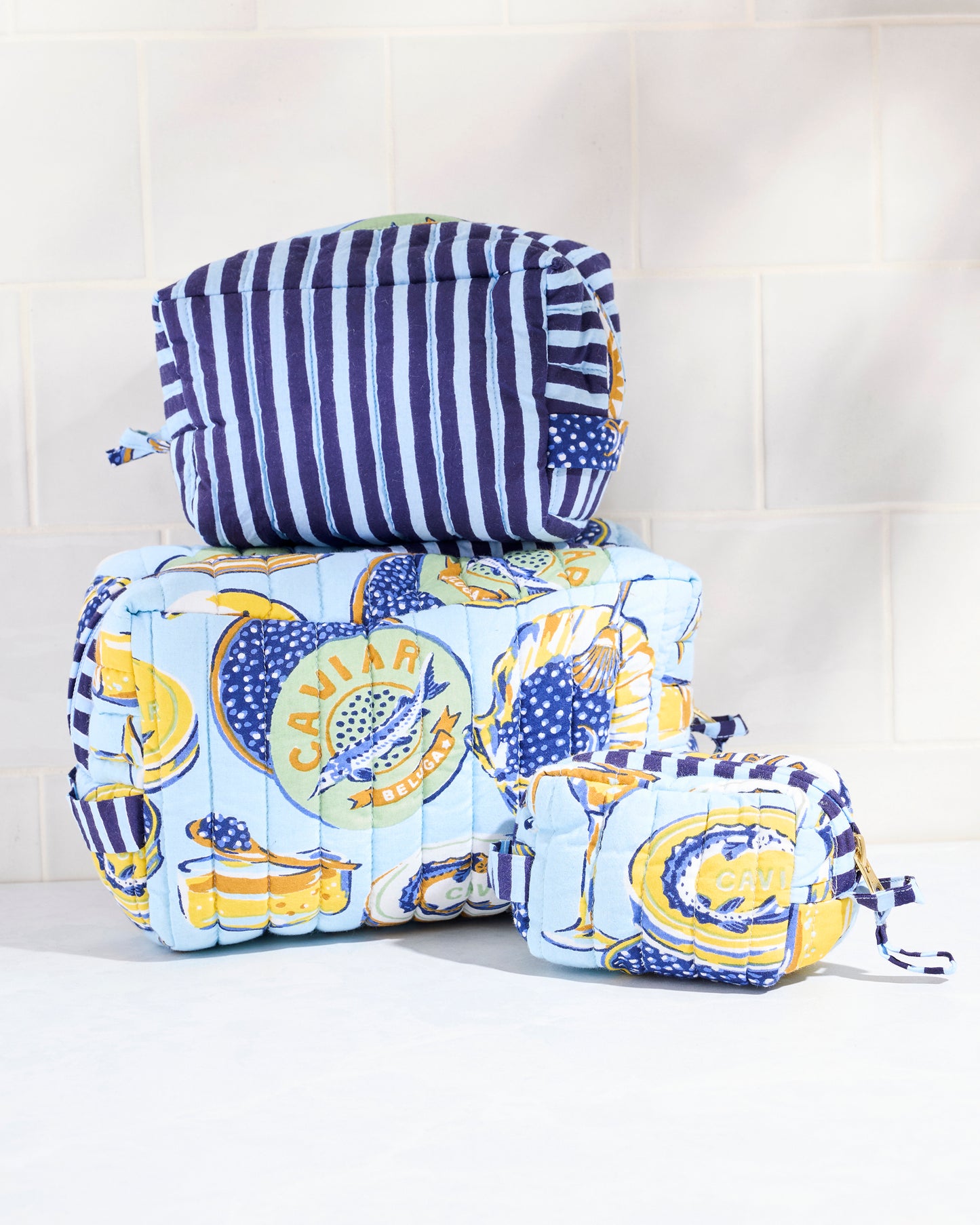 Champagne & Caviar - Three's Best Pouch Set - Pale Blue - Printfresh