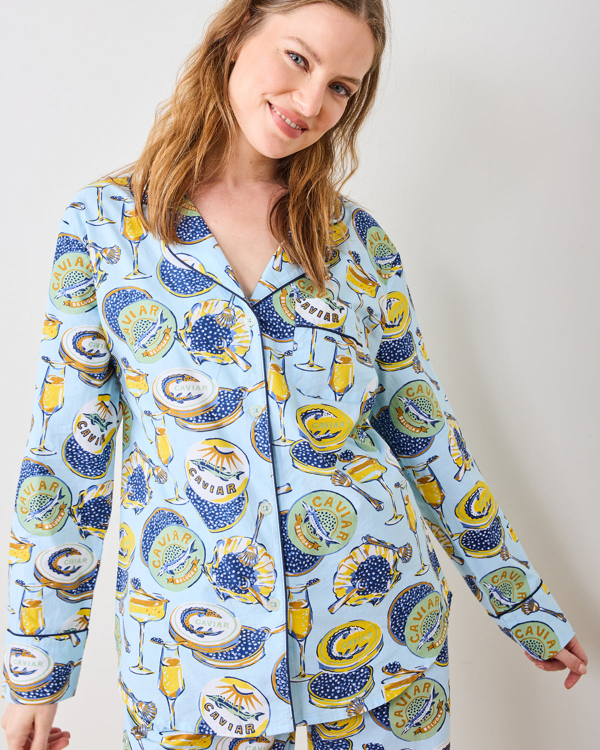 Champagne & Caviar - Long PJ Set - Pale Blue - Printfresh