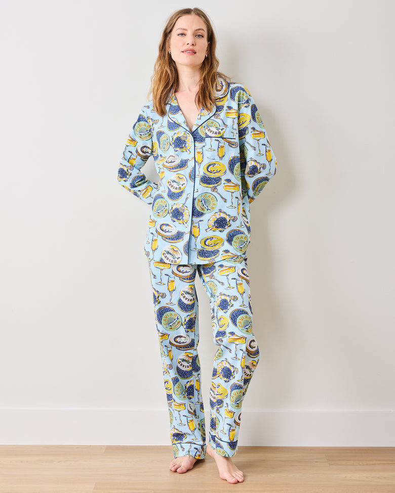 Champagne & Caviar - Long PJ Set - Pale Blue - Printfresh