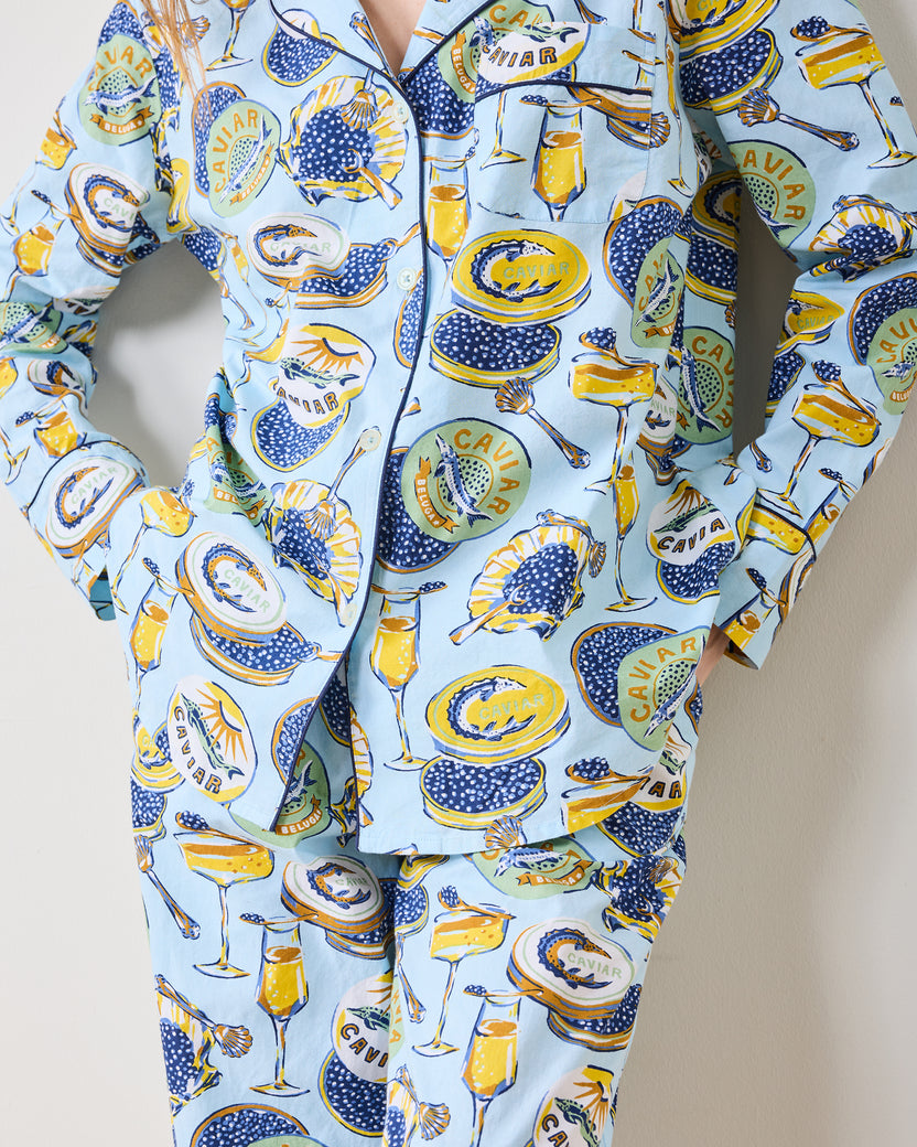 Champagne & Caviar - Long PJ Set - Pale Blue - Printfresh