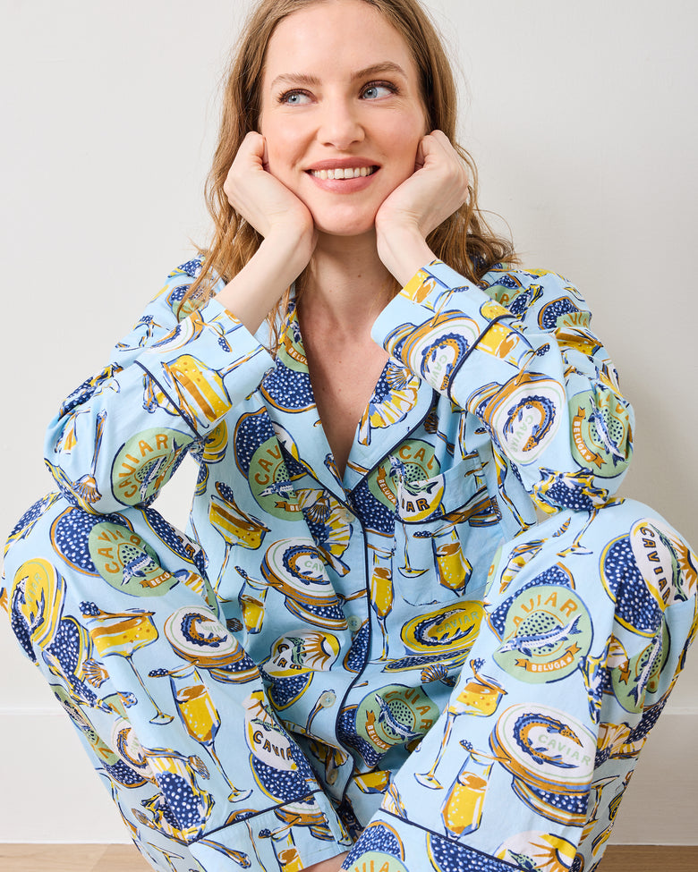 Champagne & Caviar - Long PJ Set - Pale Blue - Printfresh