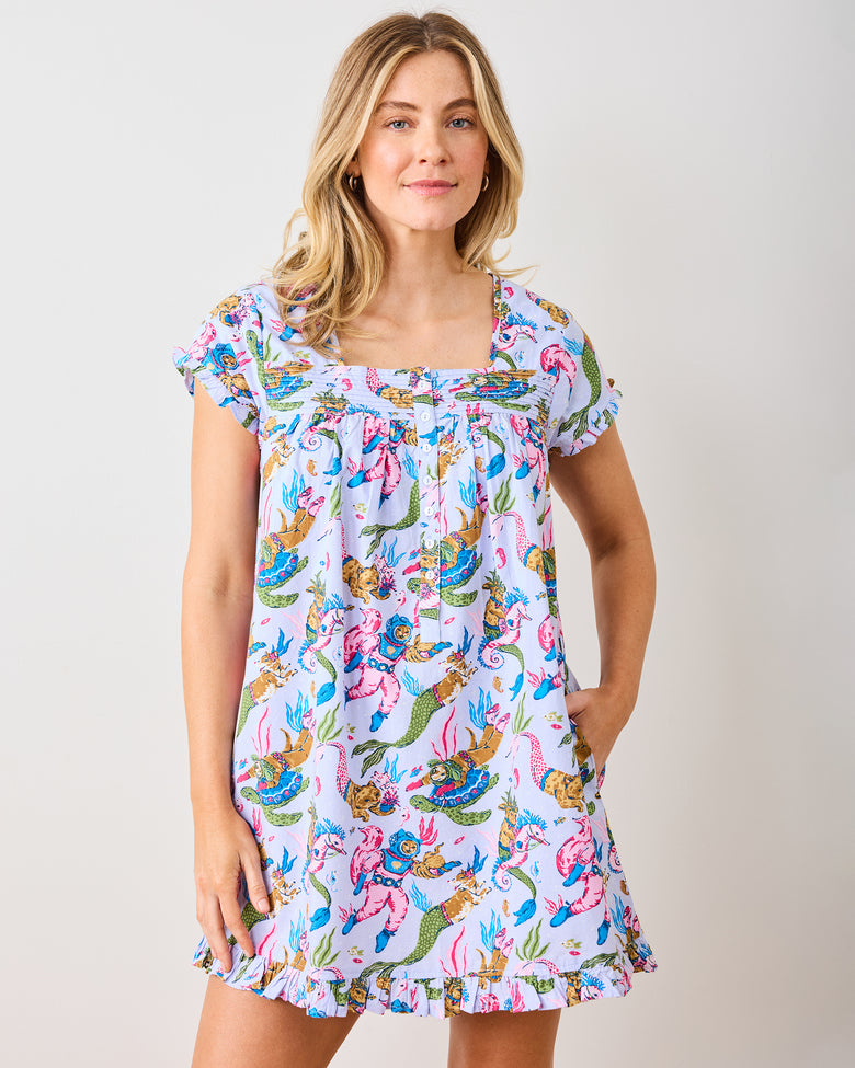 Deep Sea Divers - Pintuck Nightgown - Lavender Sorbet - Printfresh