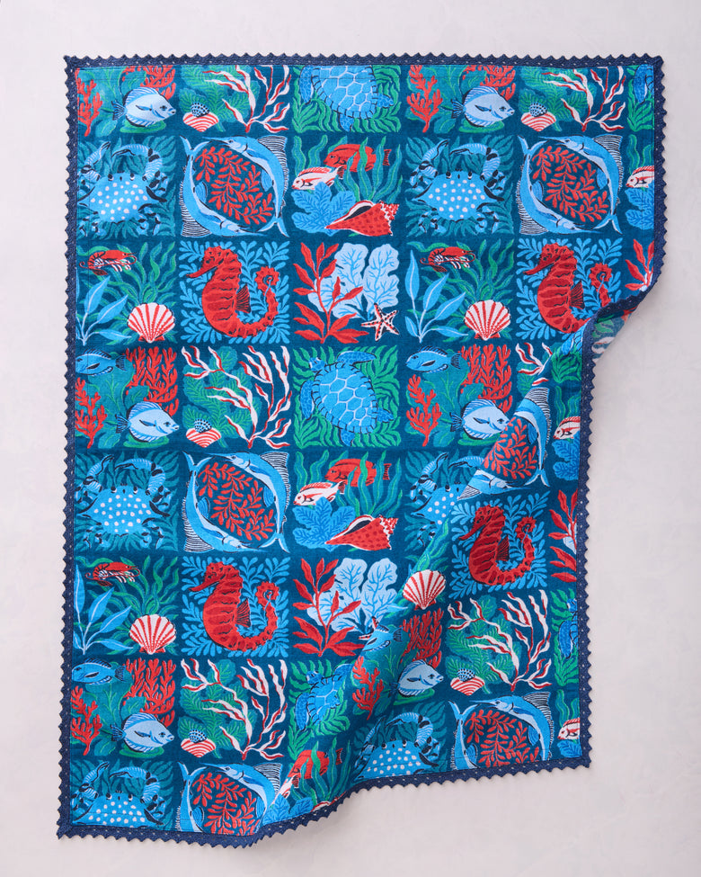 Stained Glass Sea - Tea Towels Set Of 2 - Seaside Blue - Printfresh