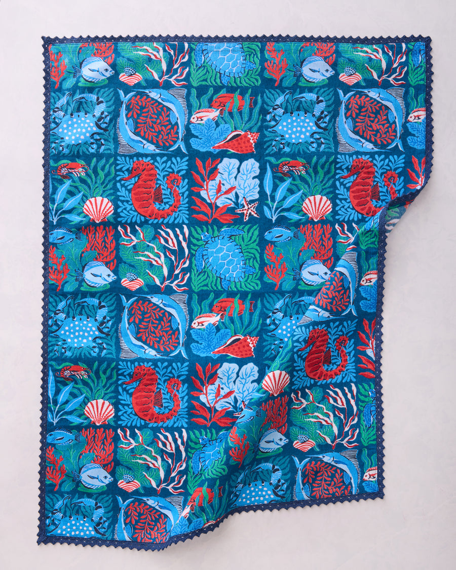 Stained Glass Sea - Tea Towels Set Of 2 - Seaside Blue - Printfresh