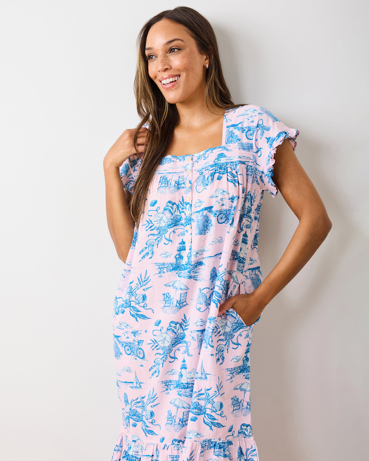 Mermaid Toile - Daylight Nightgown - Blush - Printfresh