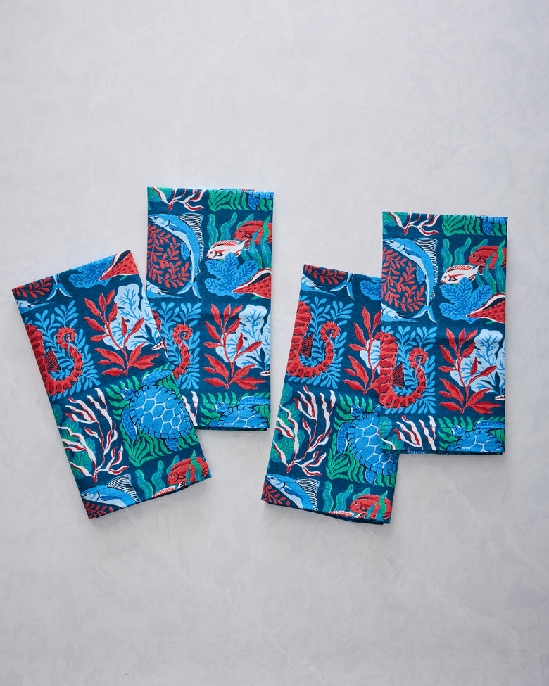 Stained Glass Sea - Dinner Napkins Set Of 4 - Seaside Blue - Printfresh