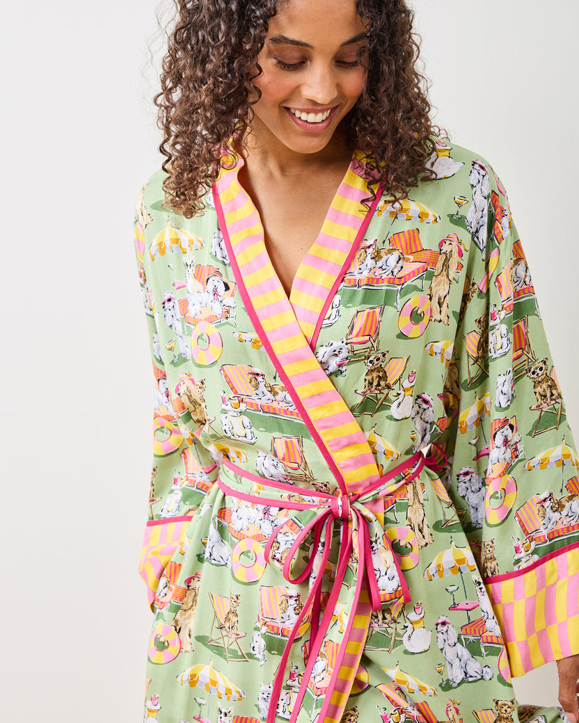 Palm Royale Pooches - Eco Satin Robe - Grasshopper - Printfresh