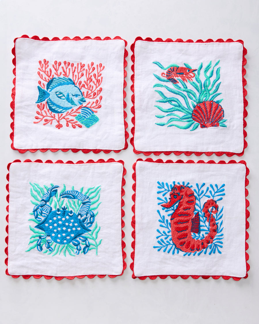 Stained Glass Sea - Cocktail Napkins - Seaside Blue - Printfresh