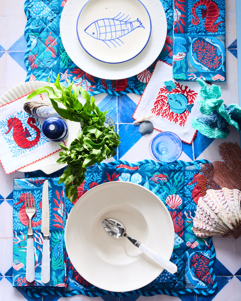 Stained Glass Sea - Dinner Napkins Set Of 4 - Seaside Blue - Printfresh