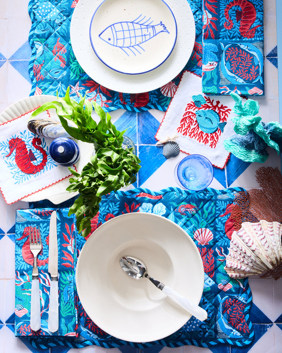 Stained Glass Sea - Dinner Napkins Set Of 4 - Seaside Blue - Printfresh