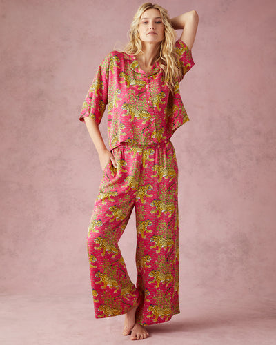 Sexy & Sweet 4-Piece Pajama Set - Pink & Black XLG in Women's