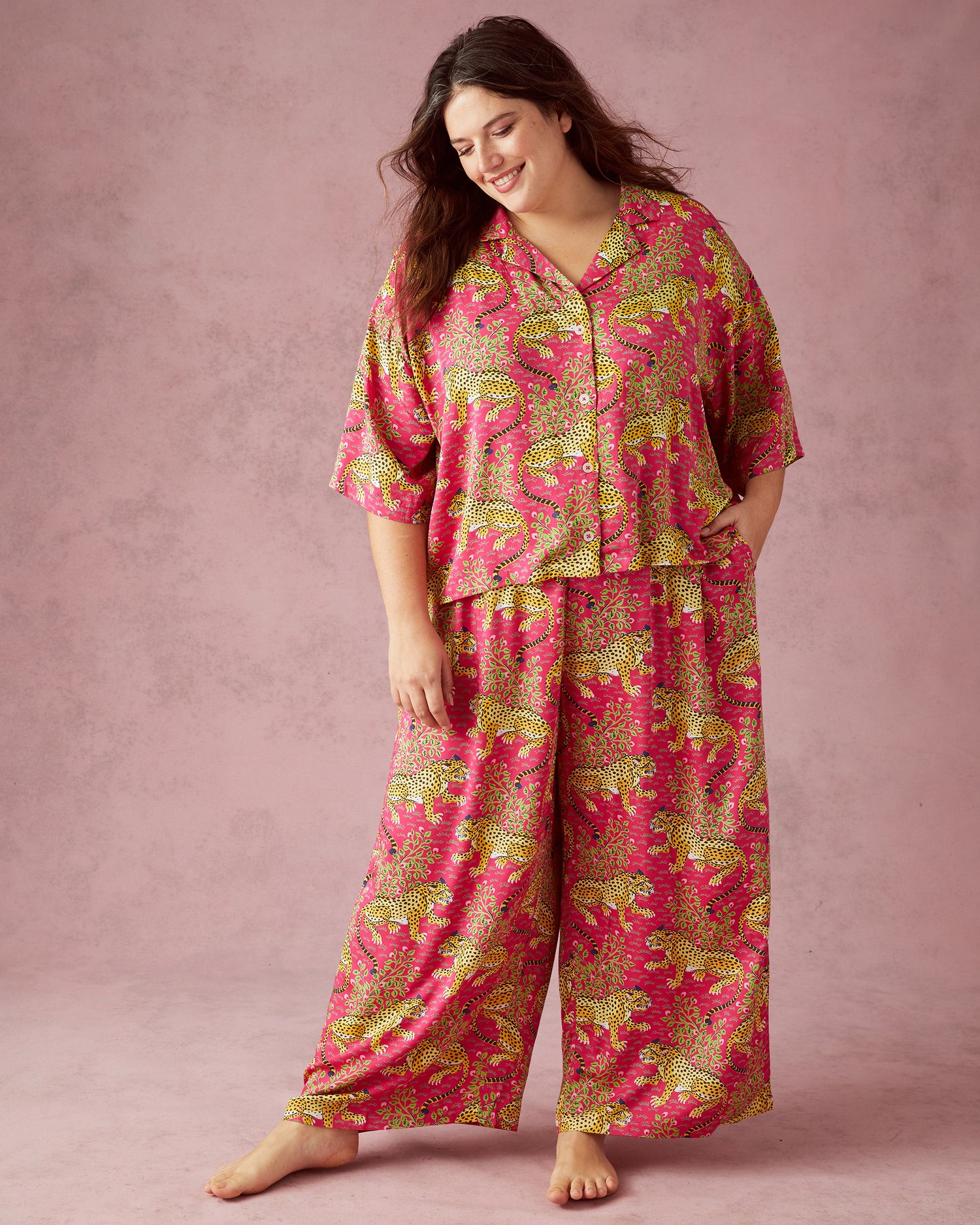 Bagheera - Satin Wildest Dreams Pajama Set - Hot Pink - Printfresh