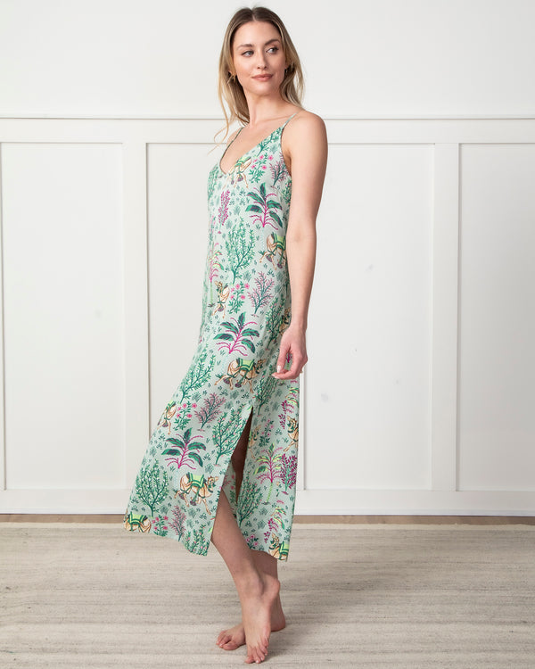 Camel's Courtyard - Satin Chic to Sleep Nightie - Avocado - Printfresh