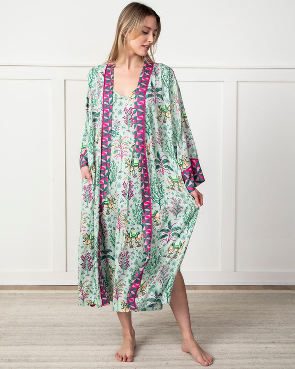 Camel's Courtyard - Satin Chic to Sleep Nightie - Avocado - Printfresh