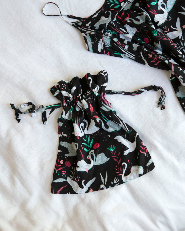 Enchanted Swans - Eco Satin Dolled Up Nightie - Starless Sky - Printfresh