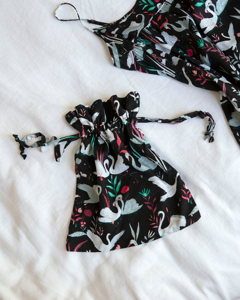 Enchanted Swans - Eco Satin Dolled Up Nightie - Starless Sky - Printfresh