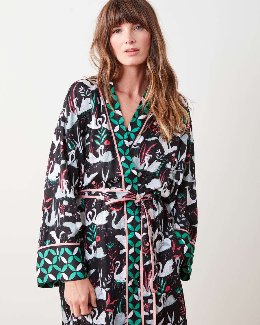 Enchanted Swans - Eco Satin Robe - Starless Sky - Printfresh