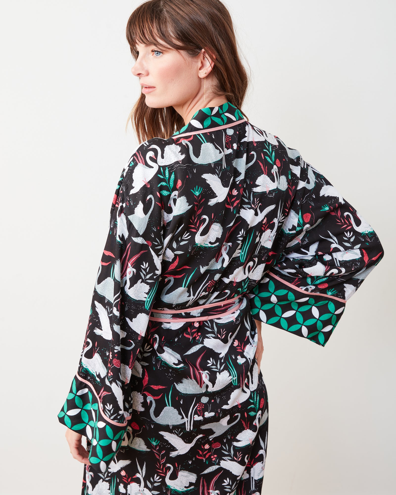 Enchanted Swans - Satin Robe - Starless Sky - Printfresh