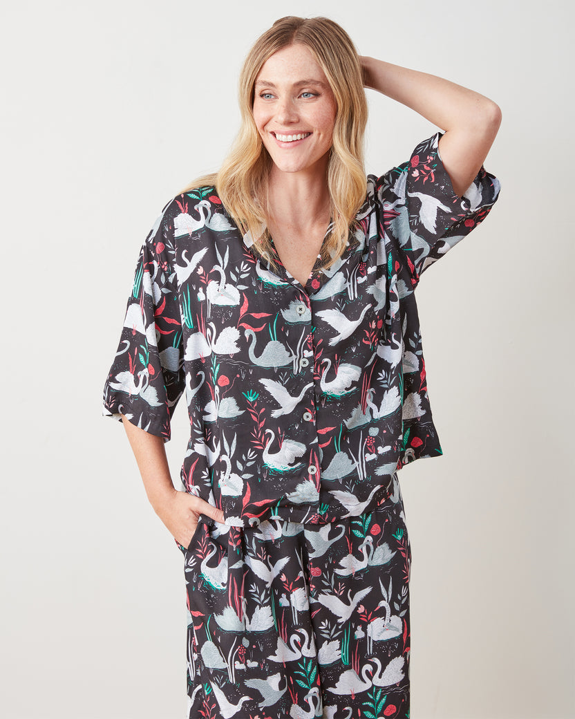 Enchanted Swans - Eco Satin Wildest Dreams Set - Starless Sky - Printfresh