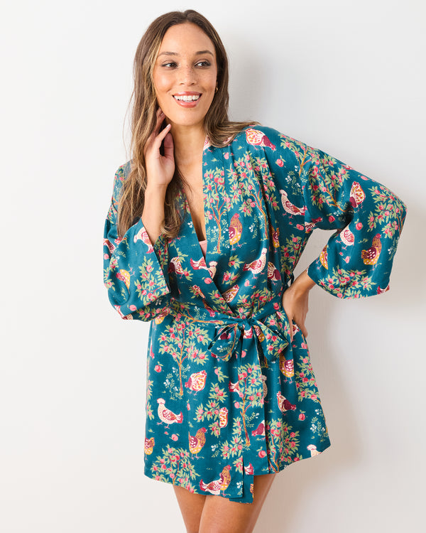 Hen House - Satin Glam Mini Robe - Navy - Printfresh