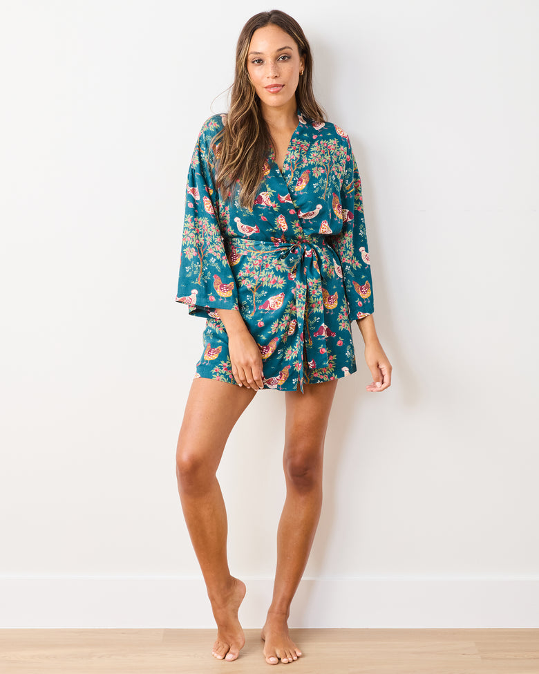 Hen House - Eco Satin Glam Mini Robe - Navy - Printfresh
