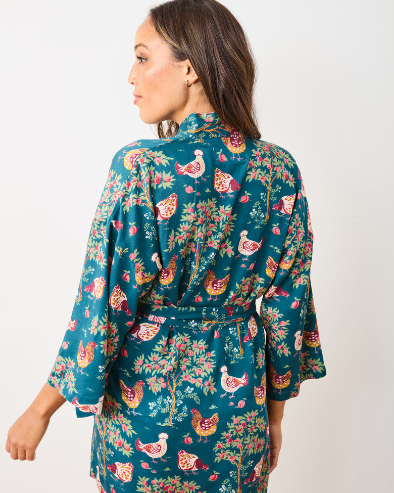 Hen House - Eco Satin Glam Mini Robe - Navy - Printfresh