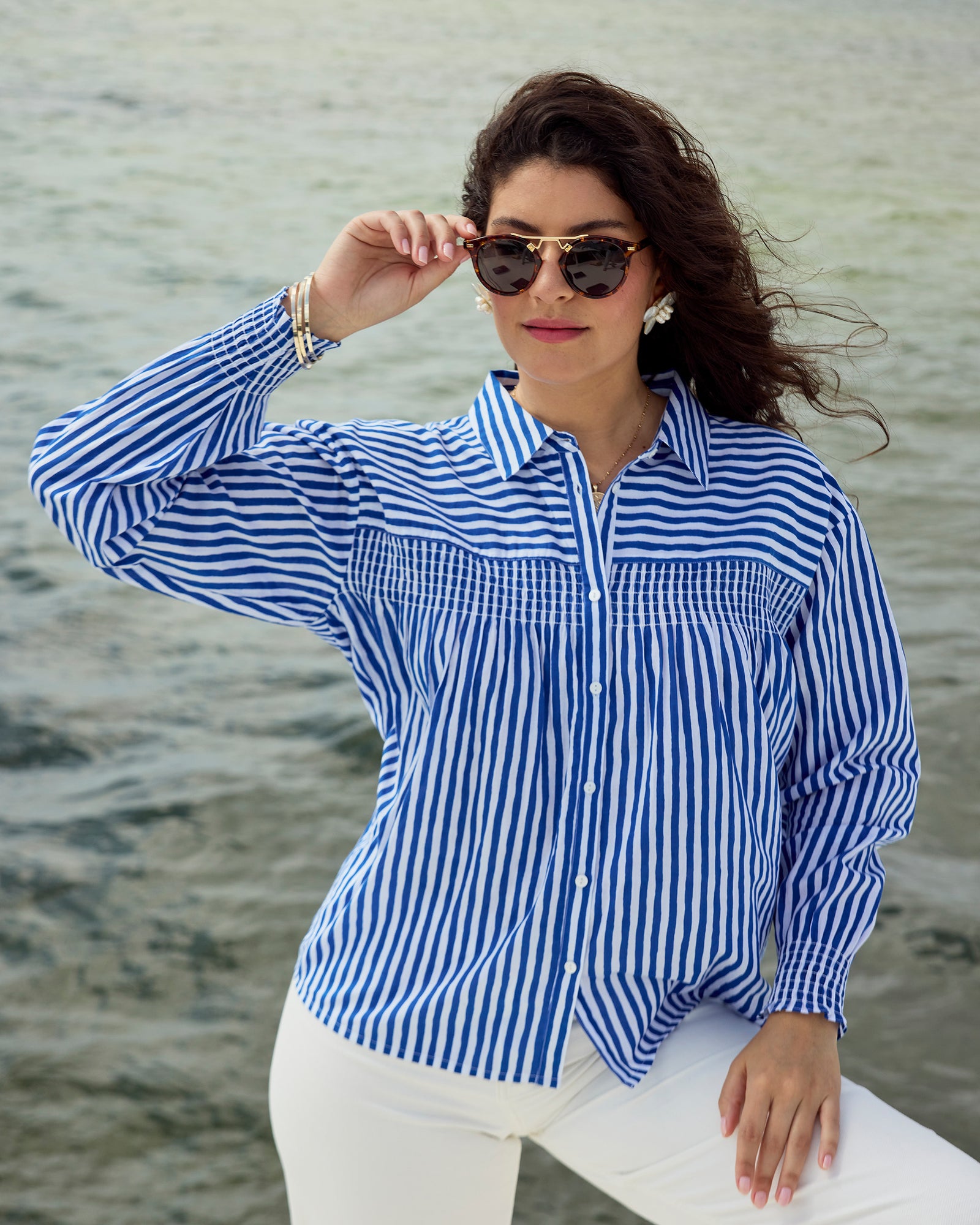 Seaside Stripes - Easy Street Blouse - Blue Cloud - Printfresh