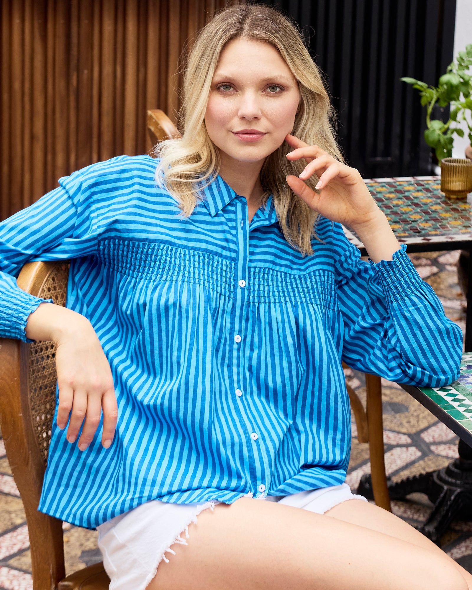 Seaside Stripes - Easy Street Blouse - Saltwater Blue - Printfresh