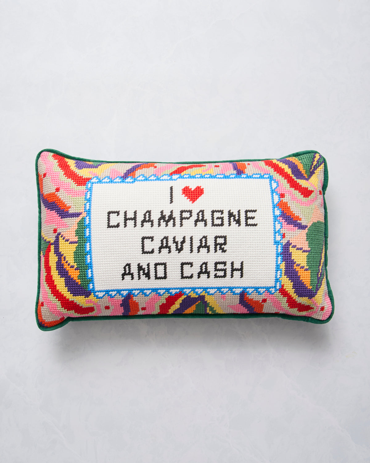 Caviar and Cash - Furbish Studio Needlepoint Pillow - Multi - Printfresh