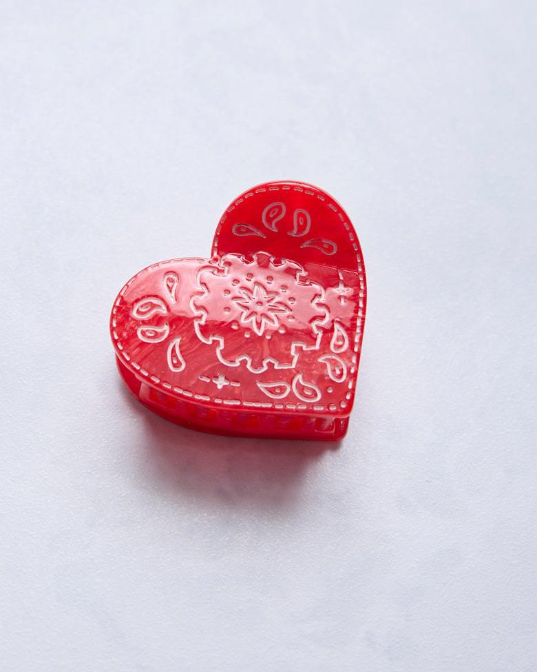 Red Paisley - Hand Painted Heart Claw Hair Clip - Printfresh