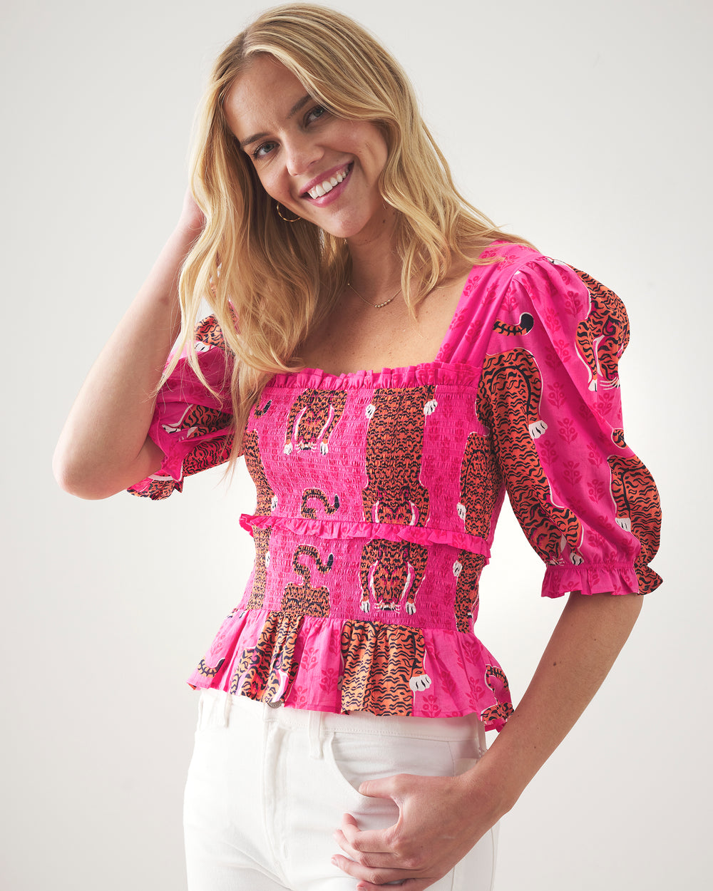 Siberian Stripes - Sophisticated Soirée Top - Neon Rose - Printfresh