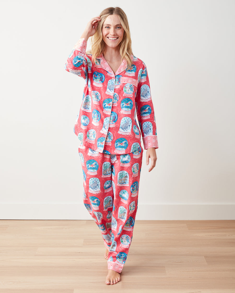Snow Globe Magic - Lightweight Flannel Long PJ Set - Red Ribbon - Printfresh