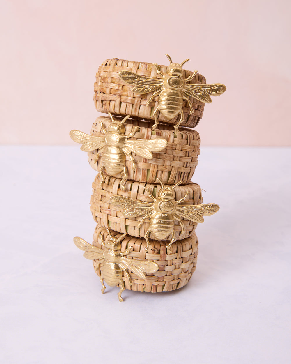Gold Bee - Rattan Napkin Rings Set Of 4 - Ten Twenty Six Designs - Printfresh