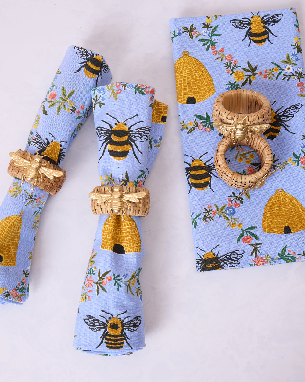 Gold Bee - Rattan Napkin Rings Set Of 4 - Ten Twenty Six Designs - Printfresh