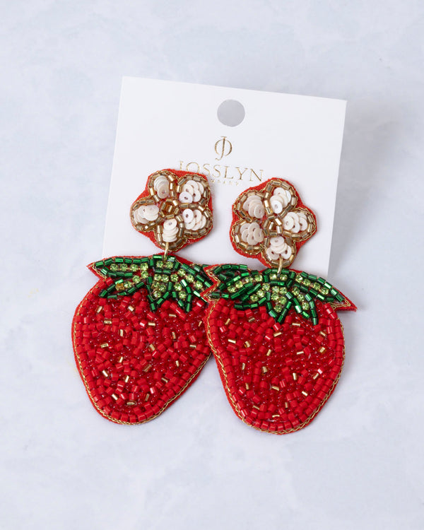 Red Strawberry - Seed Beaded Drop Earrings - Josslyn By Off The Wall - Printfresh