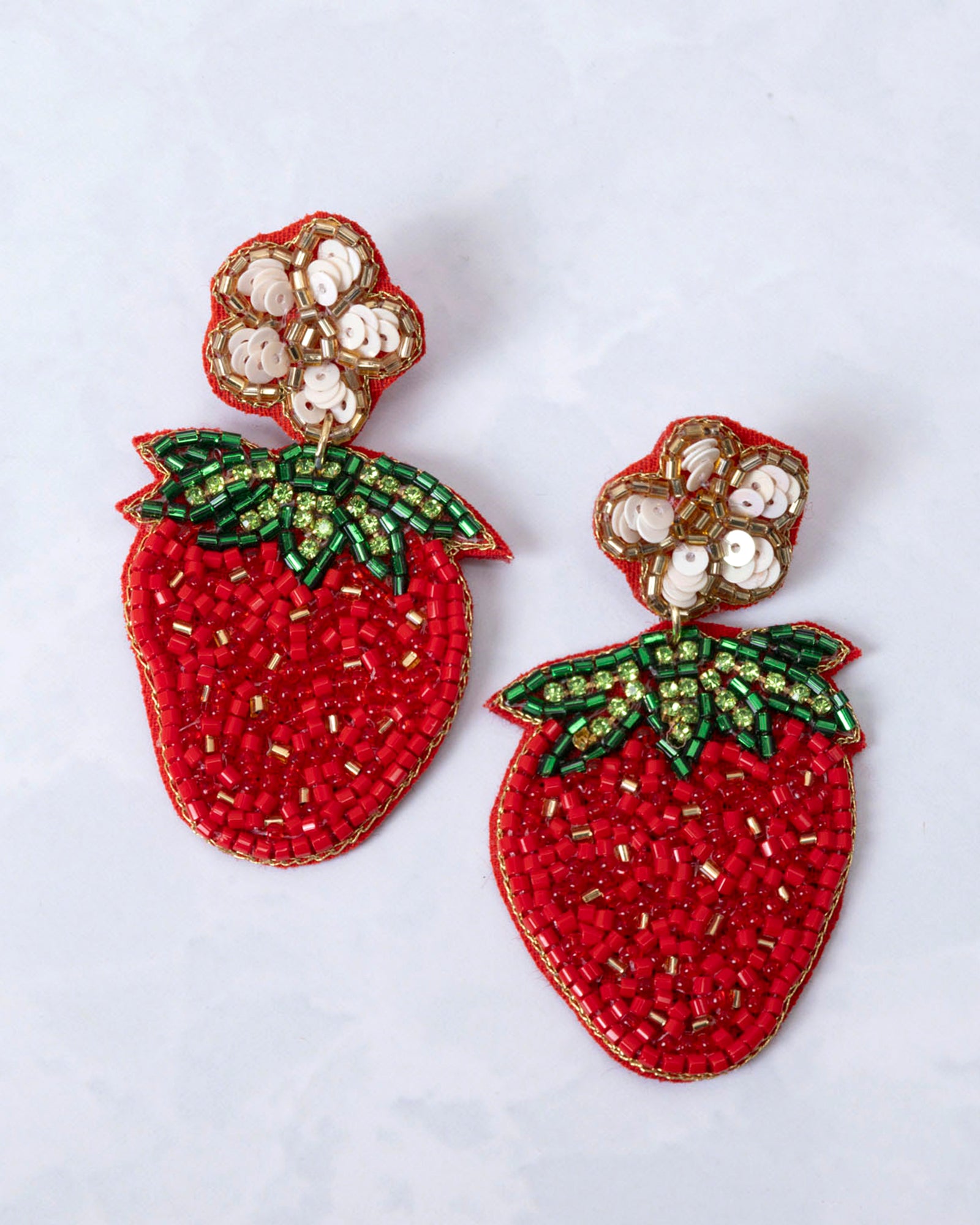 Red Strawberry - Seed Beaded Drop Earrings - Josslyn By Off The Wall - Printfresh