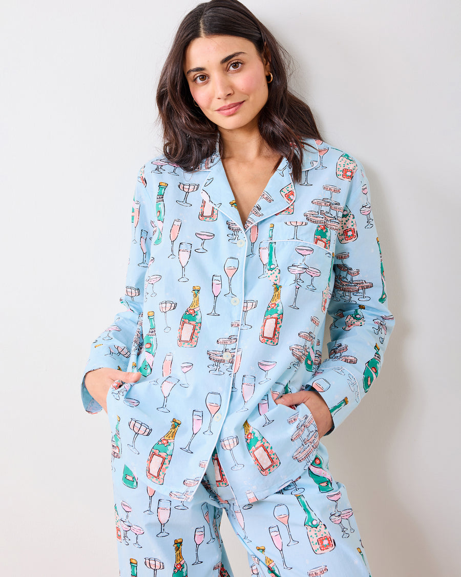 Champagne Tower - Long PJ Set - Soft Blue - Printfresh