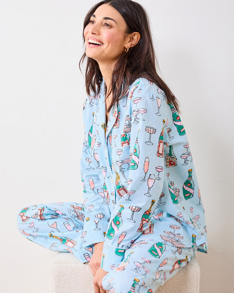 Champagne Tower - Long PJ Set - Soft Blue - Printfresh