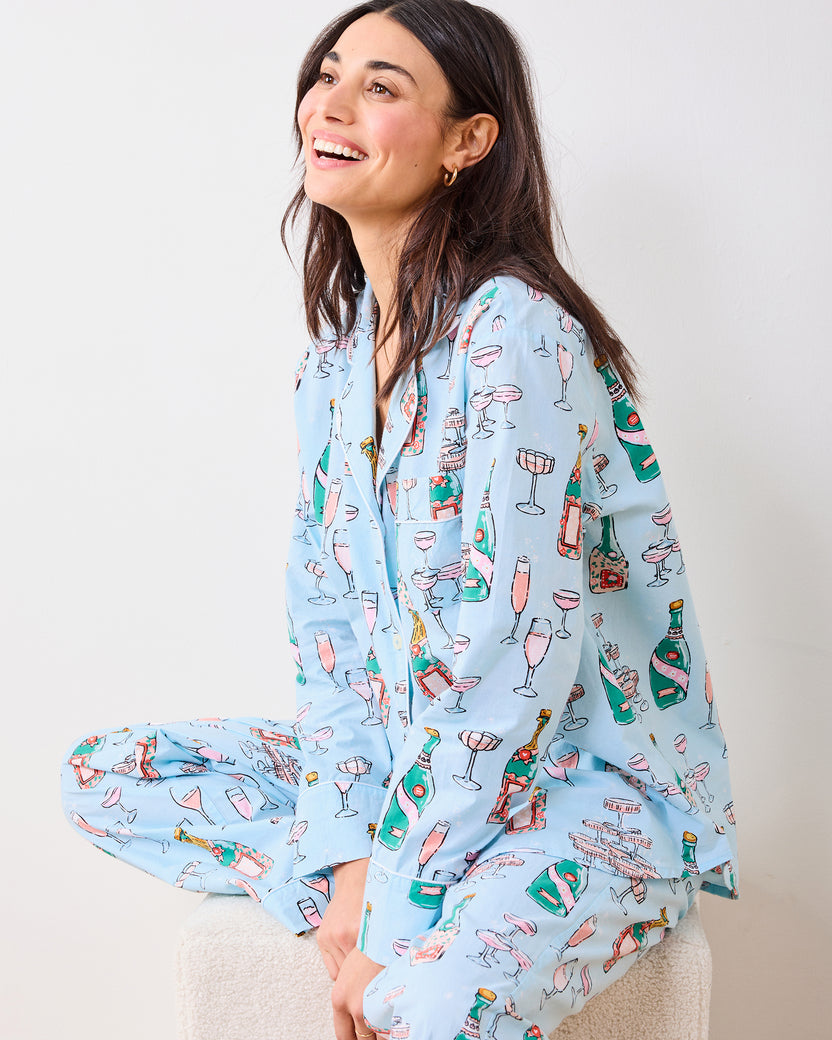 Champagne Tower - Long PJ Set - Soft Blue - Printfresh